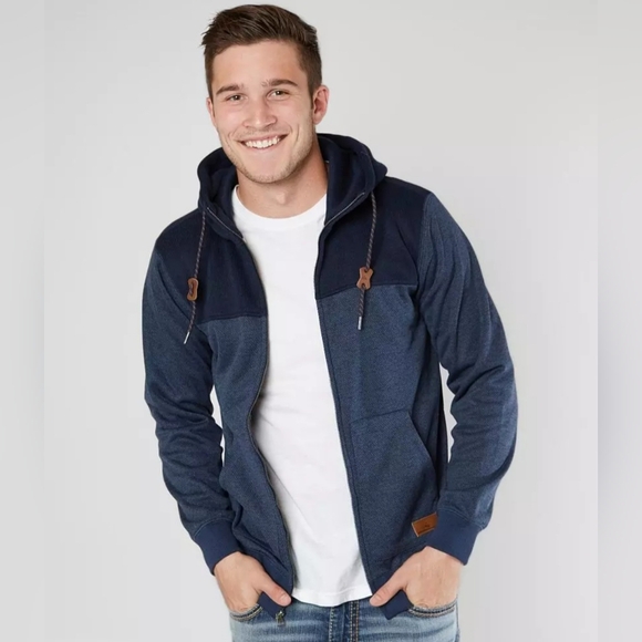 Quiksilver Keller 2 Tone Navy Blue Mens Full Zip Hoodie With Pockets Size Large - Picture 1 of 8
